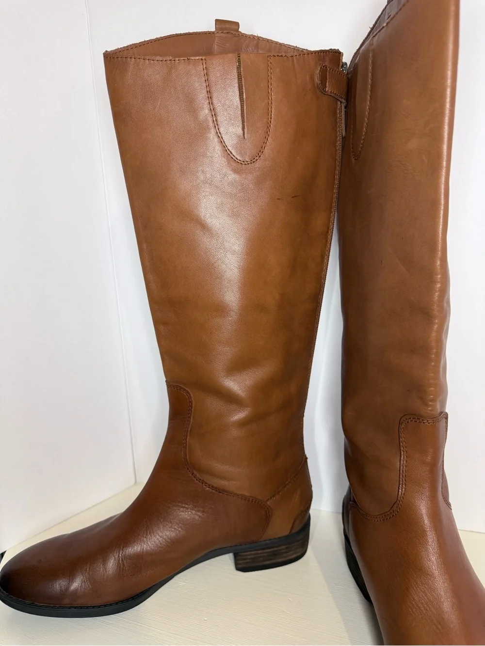 Sam Edelman Vintage-Inspired  Leather Tall Riding Boots Cognac Brown Size 9.5